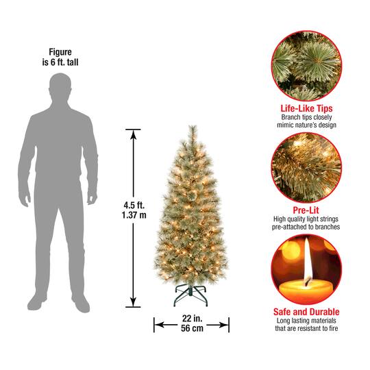 4.5 ft. Pre-Lit Arcadia Cashmere Pine Slim Artificial Christmas Tree, Clear Lights